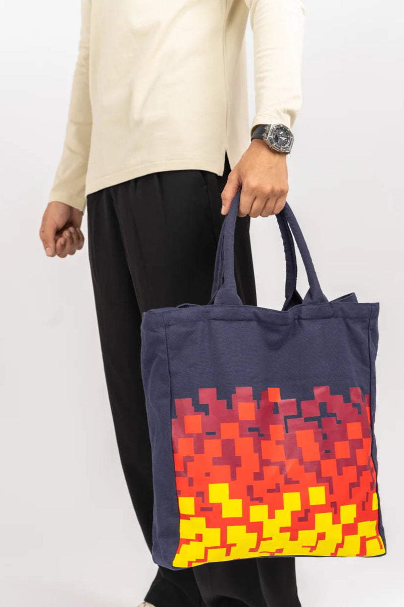 Fire Pixel Blue Tote